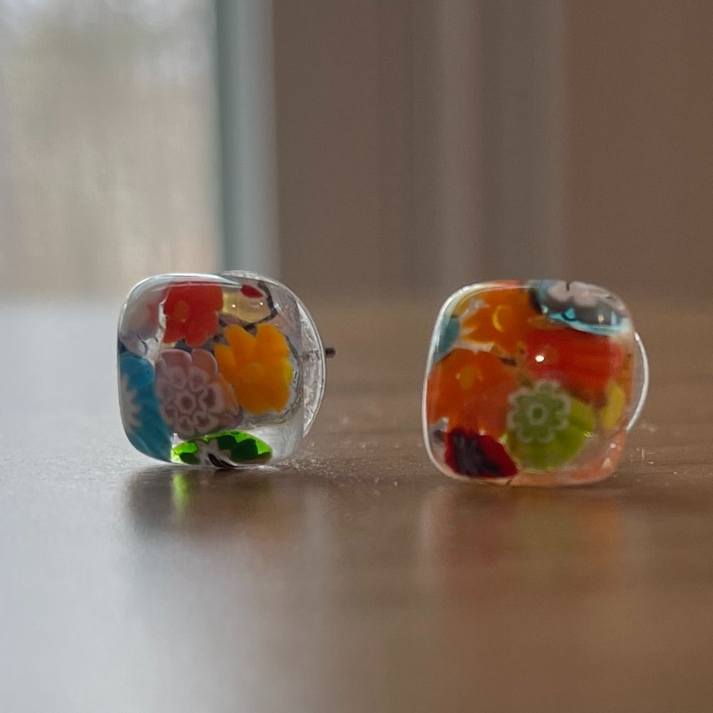 Handmade Italian Floral Glass Studs